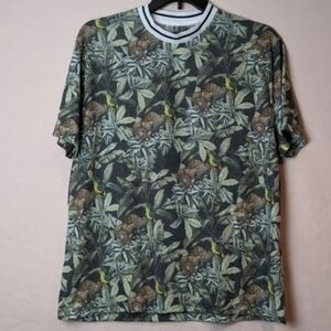 ASOS Green Jaguar Jungle Rainforest Print Short Sleeve Crew Neck Tee size Large
